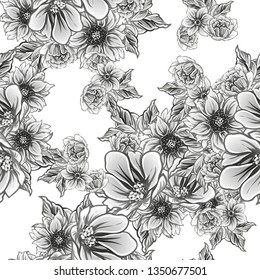 Abstract seamless pattern with plants, herbs and flowers