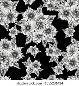 Abstract seamless pattern with plants, herbs and flowers