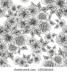 Abstract seamless pattern with plants, herbs and flowers