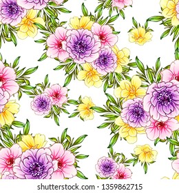 Abstract seamless pattern with plants, herbs and flowers