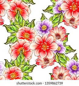 Abstract seamless pattern with plants, herbs and flowers