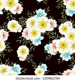 Abstract seamless pattern with plants, herbs and flowers