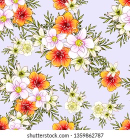 Abstract seamless pattern with plants, herbs and flowers