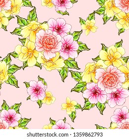 Abstract seamless pattern with plants, herbs and flowers