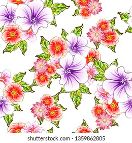 Abstract seamless pattern with plants, herbs and flowers