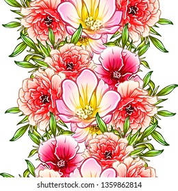 Abstract seamless pattern with plants, herbs and flowers