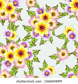 Abstract seamless pattern with plants, herbs and flowers