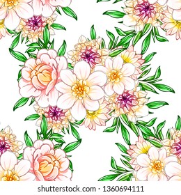 Abstract seamless pattern with plants, herbs and flowers