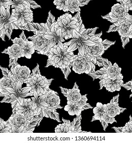Abstract seamless pattern with plants, herbs and flowers