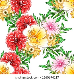 Abstract seamless pattern with plants, herbs and flowers