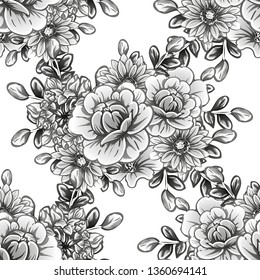 Abstract seamless pattern with plants, herbs and flowers