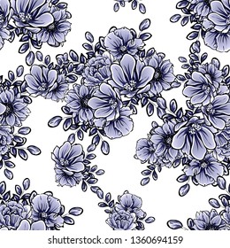 Abstract seamless pattern with plants, herbs and flowers