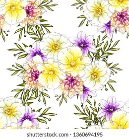 Abstract seamless pattern with plants, herbs and flowers