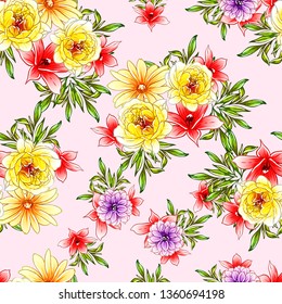 Abstract seamless pattern with plants, herbs and flowers