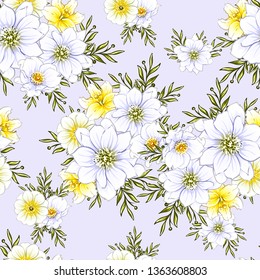 Abstract seamless pattern with plants, herbs and flowers