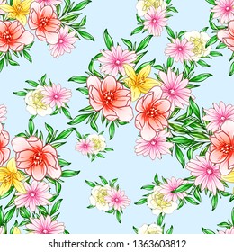 Abstract seamless pattern with plants, herbs and flowers