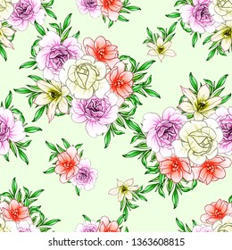 Abstract seamless pattern with plants, herbs and flowers