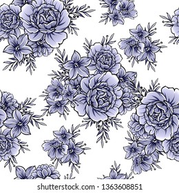 Abstract seamless pattern with plants, herbs and flowers