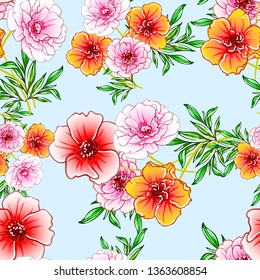 Abstract seamless pattern with plants, herbs and flowers