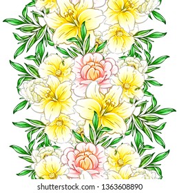 Abstract seamless pattern with plants, herbs and flowers