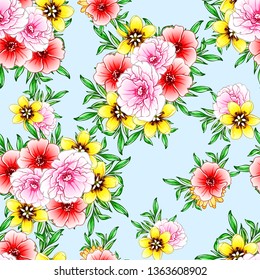 Abstract seamless pattern with plants, herbs and flowers