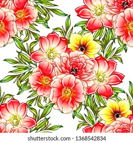 Abstract seamless pattern with plants, herbs and flowers