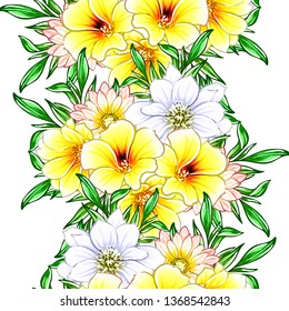 Abstract seamless pattern with plants, herbs and flowers