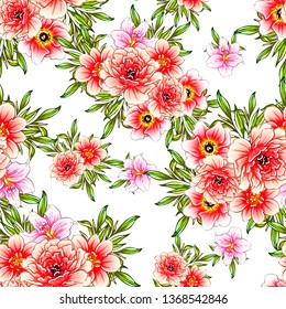 Abstract seamless pattern with plants, herbs and flowers