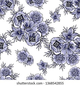 Abstract seamless pattern with plants, herbs and flowers