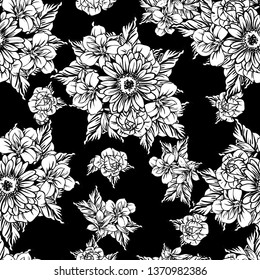 Abstract seamless pattern with plants, herbs and flowers
