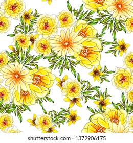 Abstract seamless pattern with plants, herbs and flowers