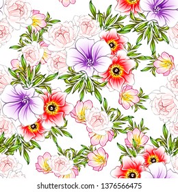 Abstract seamless pattern with plants, herbs and flowers