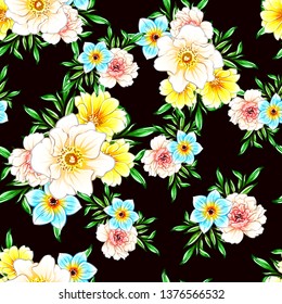 Abstract seamless pattern with plants, herbs and flowers