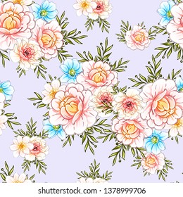 Abstract seamless pattern with plants, herbs and flowers