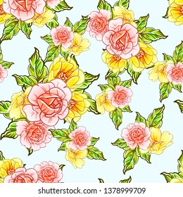 Abstract seamless pattern with plants, herbs and flowers