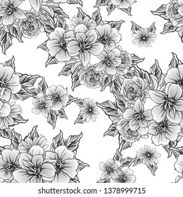 Abstract seamless pattern with plants, herbs and flowers