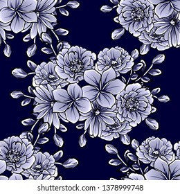 Abstract seamless pattern with plants, herbs and flowers