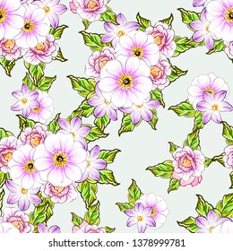 Abstract seamless pattern with plants, herbs and flowers