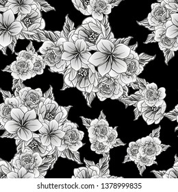 Abstract seamless pattern with plants, herbs and flowers