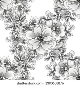 Abstract seamless pattern with plants, herbs and flowers