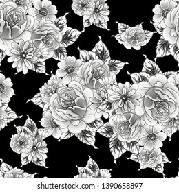 Abstract seamless pattern with plants, herbs and flowers