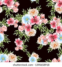 Abstract seamless pattern with plants, herbs and flowers