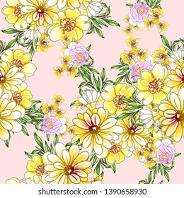 Abstract seamless pattern with plants, herbs and flowers
