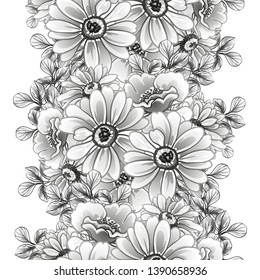 Abstract seamless pattern with plants, herbs and flowers