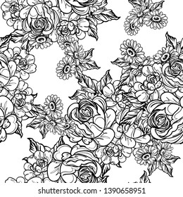 Abstract seamless pattern with plants, herbs and flowers
