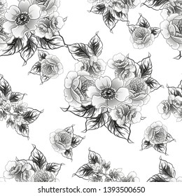 Abstract seamless pattern with plants, herbs and flowers