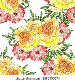 Abstract seamless pattern with plants, herbs and flowers