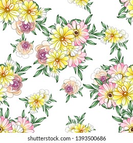 Abstract seamless pattern with plants, herbs and flowers