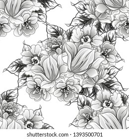 Abstract seamless pattern with plants, herbs and flowers