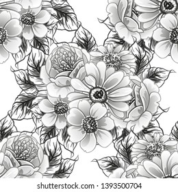 Abstract seamless pattern with plants, herbs and flowers